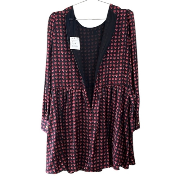 ZARA Heart Print Babydoll Mini Dress NWT Size Large - Picture 5 of 15